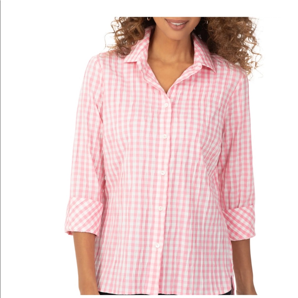 Foxcroft High/Low Crinkle Button-Up Shirt